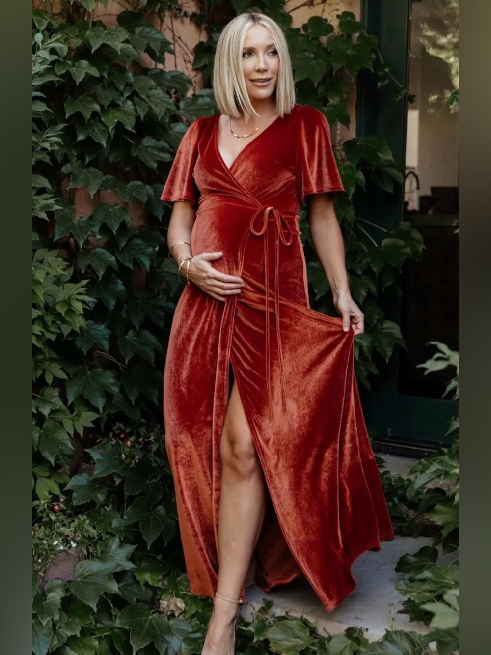 Baltic Born Rust Red Velvet Wrap Maxi Dress